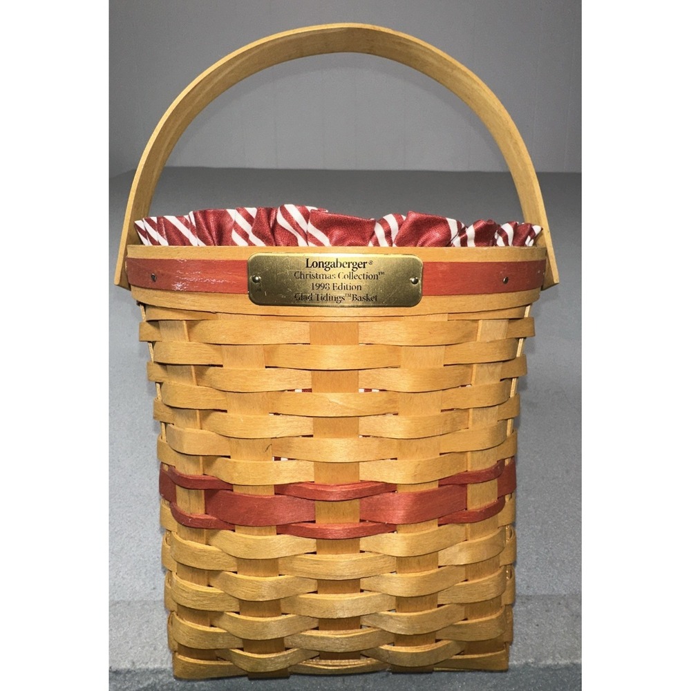 Longaberger Christmas Red Glad Tidings Basket 1998, Protector, Liner Small Flaw